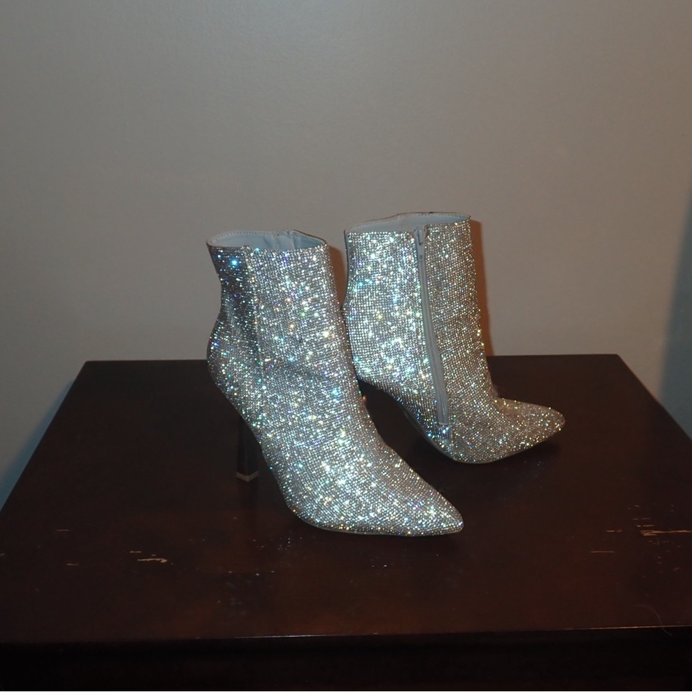 Madden Girl Sparkling Silver Heeled Boots